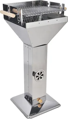 Produktbild von Trichtergrill mit 3-fach höhenverstellbarem Grillrost, mit 2 Haltegriffen, Windschutz und Ascheschublade, rostfreier Edelstahl