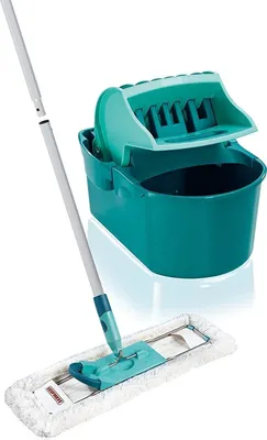 Produktbild von Kompakte Bodenreinigungsset mit Wischmopp und Eimer für Fliesen und Laminat - Mikrofasermoppbezug, 3-teiliges Set