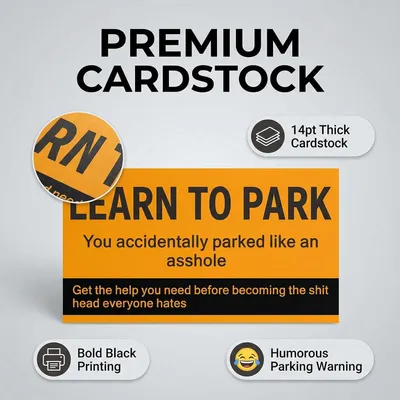 Productafbeelding van Bad parking visitekaarten - Set van 100 - Leerkaarten - Grappige parkeerovertredingen (8,9 x 5,1 cm) - Oranje - Zwart