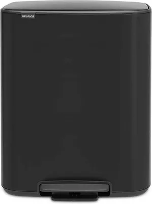 Image de Poubelle en plastique 60 L, noir mat, avec seau intérieur et pédale