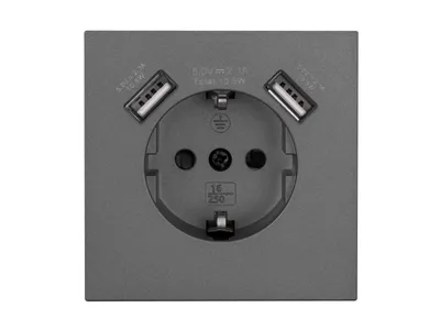 Obrázek produktu pro Zásuvka s uzemňovacím kontaktem McPower ''Shallow'' 2x USB-A - 5V/2,1A antracitová