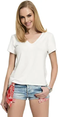 Produktbild von Damen Basic Shirt Bluse V-Ausschnitt ; Ecru XL (42)