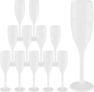 Produktbild von Famanu Champagnergläser Set 150 ml - Kunststoff, weiß, bruchsicher, wiederverwendbar, BPA-frei, 12 Stück