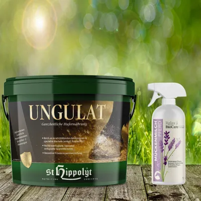 Produktbild von St. Hippolyt Ungulat 10 kg + Relax Biocare Mückenmilch 500 ml