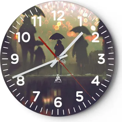Produktbild von Wanduhr - Rund - Glasuhr - Straße Regen Wasser - 30x30cm - Schleichendes Uhrwerk - Lautlos - zum Aufhängen bereit - Dekoration Modern - Wanddekoration aus Glas - C4AR30x30-3885