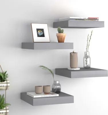 Zdjęcie produktu dla Maison Exclusive – półki wiszące, 4 szt., szare, 23 x 23,5 x 3,8 cm, MDF