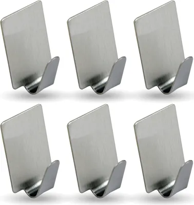 Produktbild von Selbstklebende Wandhaken ( Rechteckig - 6er Set ) Silber aus Edelstahl für Badezimmer, Schlafzimmer, Wand, Rostfrei Aufhänger Bilderhaken ohne Bohren