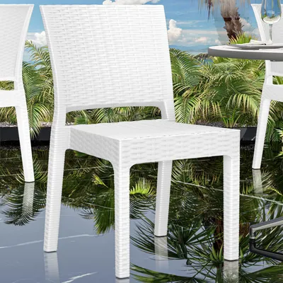 Produktbild von 4er-Set OLIVIA | Bistro Rattanstuhl | Weiß | Kunststoff | Gastro Rattanstuhl, Outdoor Rattanstuhl, Terrassen Rattanstuhl