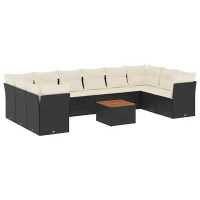 Produktbild von vidaXL 11-tlg. Garten-Sofagarnitur mit Kissen Schwarz Poly Rattan