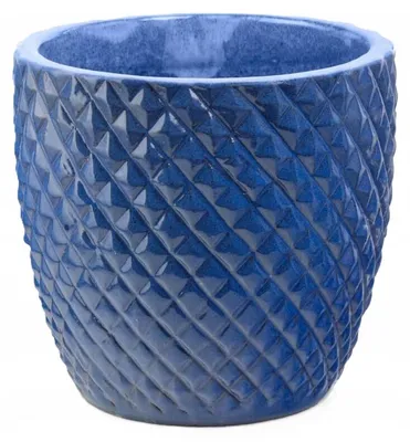 Immagine prodotto di Vaso da fiori rotondo in Vetroceramica resistente al gelo, 24 cm, smaltato blu cobalto, con foro di drenaggio