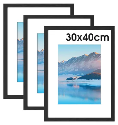 Fotorahmen 30x40 cm, 3er-Set, schwarz, Holz, mit Passepartout