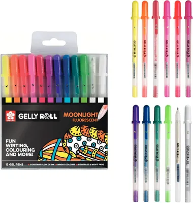 Imagen del producto de Sakura Gelly Roll Moonlight: Set de bolígrafos de gel fluorescentes. Ideales para escribir, dibujar, usar en bullet journals y manualidades