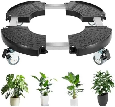 Image de Chariot à fleurs flexible avec roues pivotantes à 360 degrés - Capacité de charge maximale de 300 kg - Pour l'intérieur et l'extérieur - Résistant aux intempéries - Barre à roulettes noire - 40-48 cm