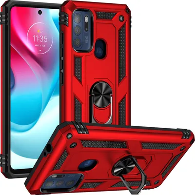 Produktbild von Moto G60S Hülle, Dual Layer Militäre Fallschutz Schutzhülle mit Ringhalterung Ständer für Motorola Moto G60S Rot