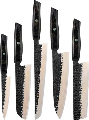 Produktbild von Zankoku Damast Küchenmesser Set – 5-teilig in Schwarz/Braun KP37586