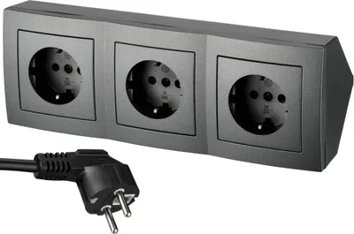 A triple power strip with a plug is shown against a white background.
