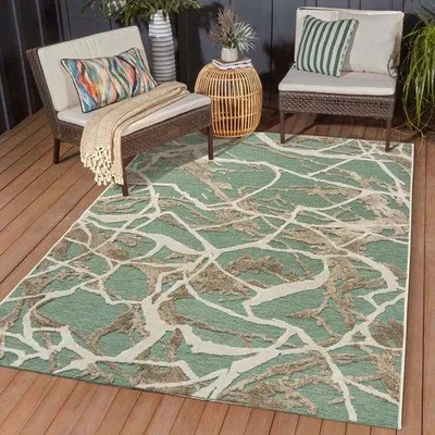 Image de Tapis d'extérieur Unyqoos® Marble – Vert, 200 x 290 cm, résistant aux intempéries et facile d'entretien, pour intérieur et extérieur