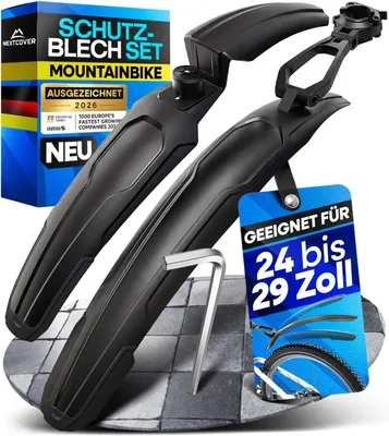 Produktbild von NEXTCOVER® Fahrrad Schutzblech Mountainbike Set für Vorne & Hinten I Abnehmbares MTB Schutzblech Set mit Anleitung & Werkzeug I Schutzbleche Mountainb