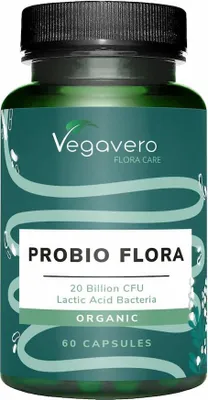 Produktbild von Vegavero Probio Flora  | 60 Kapseln | 20 Mrd. KBE | 20 Stämme | -Inulin | magensaftresistent | vegan