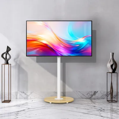 Zdjęcie produktu dla Regulowany stojak na telewizor - mobilny wózek na telewizor - na kółkach - przeznaczony do ekranów o przekątnej od 40 do 75 cali - z dodatkową półką