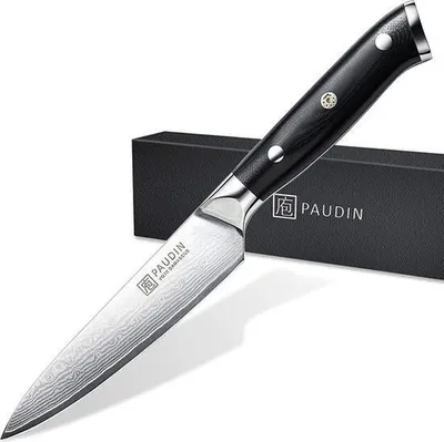 Produktbild von PAUDIN C6 Gemüsemesser 12,5 cm – Japanisches Kochmesser – 67-lagiger Verbundstahl – Rasiermesserscharf – Ergonomischer G10-Griff