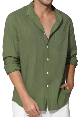 Produktbild von Casual Henley Hemd mit langen Ärmeln aus Baumwolle und Leinen