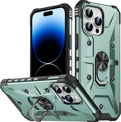 Produktbild von Mobigear Armor Ring iPhone 14 Pro Max Hülle Hardcase Backcover Stoßfest mit Ringhalter - Grün
