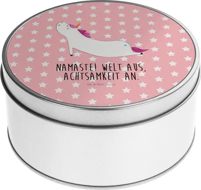 Produktbild von Mr. & Mrs. Panda Erinnerungsbox Einhorn Yoga - Rot Pastell - Geschenk, Dose, Einhörner, Keksdose, bonbondose, keksdosen, Namaste, Kaffeedose, Yogamatte, Achtsamkeit