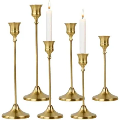 Immagine prodotto di Candele dorate, set da 6 pezzi, per candele da tavola, ideali per il soggiorno, la sala da pranzo, la decorazione, e il periodo natalizio