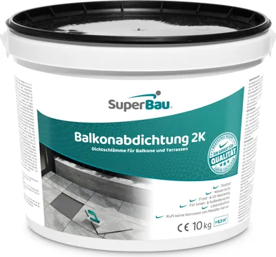 Produktbild von SuperBau, Balkonabdichtung 2k, 10 kg, Dichtschlämme Außen & Innen, Terrasse, Balkone, Keller, Dusche, Bad, Schwimmbäd