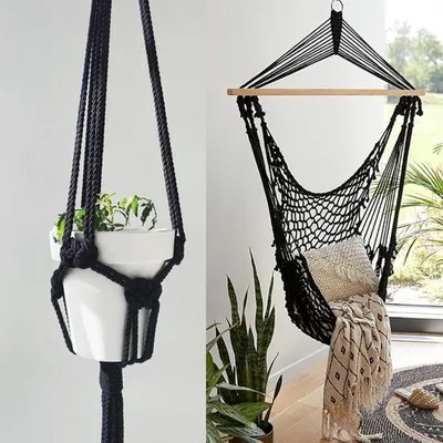 Macrame Garn 8 mm x 20 m Schwarz Baumwollkordel für DIY kreative Projekte und Geschenke