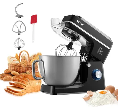 Obrázek produktu pro Kuchyňský robot VEVOR, mixér na těsto, 1400 W, 7,84 l, mísa z nerezové oceli, hák na těsto, míchací stěrka se šikmou hlavou na pečení a míchání, černá barva