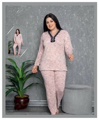 Produktbild von Damen Pyjama Schlafanzug Rosa 3XL Lang Viskose  2-Teiler Set L-17