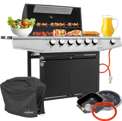 Zdjęcie produktu dla Grill gazowy XXL 6+1  LEHMANN VEGAS ŻELIWNY ruszt ogrodowy z pokrowcem