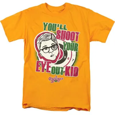 Image de T-shirt "Maman, je vais me tirer dans l'œil !" inspiré du film "Maman, j'ai raté l'avion !" - Modèle unie pour hommes et femmes, référence TV38788 (taille XXL), couleur or