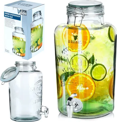 Produktbild von Vilde Glaskrug Getränkespender Zapfhahnflasche Glasspender mit Getränkehahn aus Glas 7,5 L