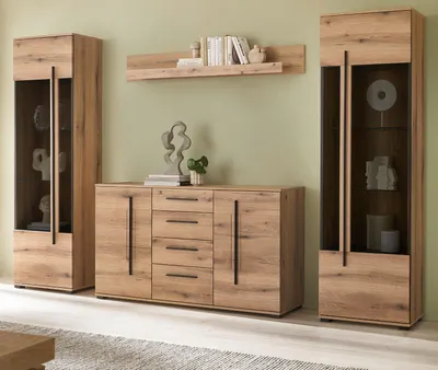 Produktbild von Wohnwand "Design-D" in Evoke Eiche Wohnkombination Set 4-teilig 290 cm, mit Soft-Close