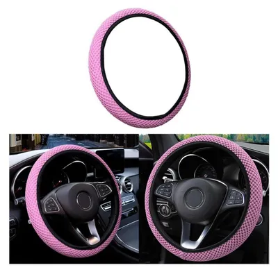 Obrázek produktu pro Univerzální potah na volant do auta, 37-38 cm, mikrovlákno, materiál připomínající hedvábí, růžová barva, protiskluzový