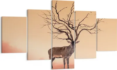 Produktbild von Bild auf Leinwand - Leinwandbild - Hirsch Baum Nebel Wald - 125x70cm - Wand Bild - Wanddeko - Leinwanddruck - Bilder - Kunstdruck - Wanddekoration - Leinwand bilder - Wandkunst - EA125x70-3127