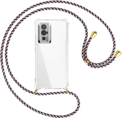 Produktbild von Handykette Backcover-Schutzhülle mit Band (Metall goldfarben) für Xiaomi Poco F5 Pro (6.67'') - blau+beige