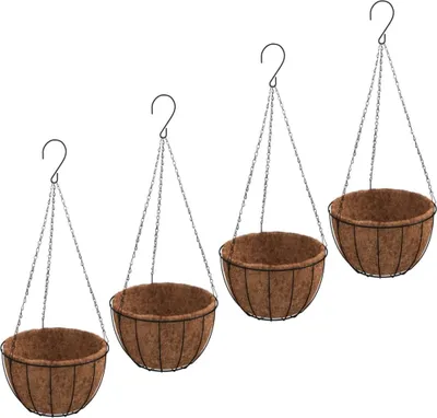 Image de vidaXL Pots de fleurs 4 pcs. avec inserts en coco Noir Ø 40x63 cm Acier