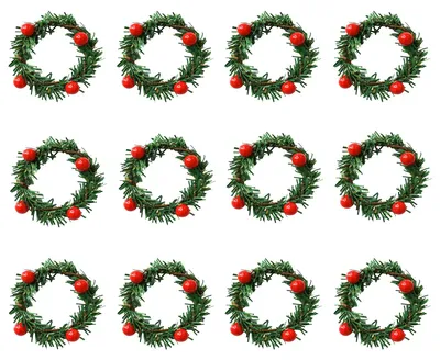 12 Mini-Weihnachtskränze mit roten Beeren, 4 cm, für Kerzenhalter