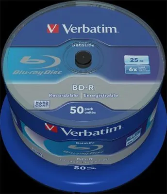 Produktbild von 1x50 Verbatim BD-R Blu-Ray 25GB 6x Speed Datalife No-ID Cakebox