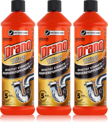 Produktbild von Drano Power-Gel Rohrfrei 1 Liter - Löst sogar Haare (3er Pack)