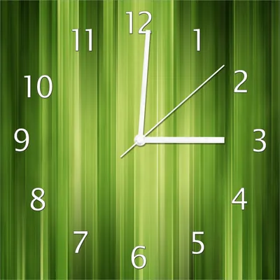 Produktbild von Wallario Design Wanduhr Grün und schwarz gestreift - Abstraktes Streifenmuster aus Echtglas, Größe 30 x 30 cm