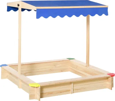 Produktbild von Outsunny Sandkasten mit Dach Sandkiste Kindersandkasten Tannenholz Bodenloses Design felix mit absenkbarem und schwenkbarem Dach Kurbeldach 120 x 120 x 120 cm Natur