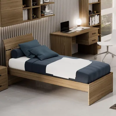 Immagine prodotto di Letto singolo in legno colore noce naturale