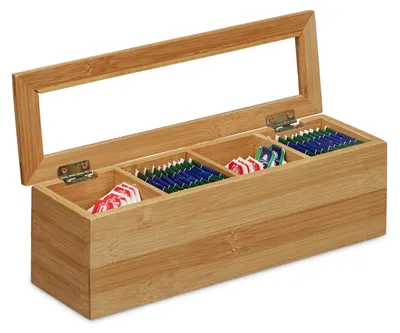Productafbeelding van Theedoos 4 vakken - Bamboe - Met deksel - 30 x 9 x 9 cm - Natuur