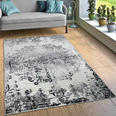 Produktbild von Designer Teppich Wohnzimmer Teppiche Ornamente Vintage Optik Schwarz Weiß Grösse 120x170 cm