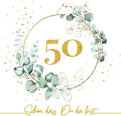 Produktbild von 20 kleine Cocktailservietten Eucalyptus Golden 50 - Goldene 50 25x25cm